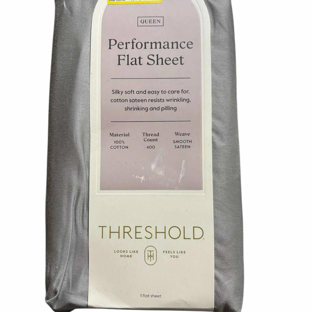 QUEEN Threshold 400 Thread Count Perfor Flat Sheet Sateen LITE GREY 100% Cotton